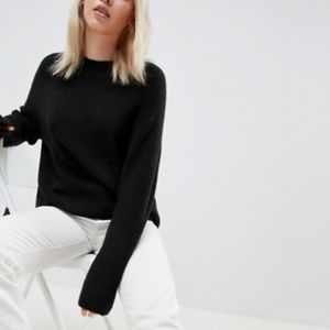 ASOS DESIGN Black Fluffy Ribbed Crew Neck Sweater